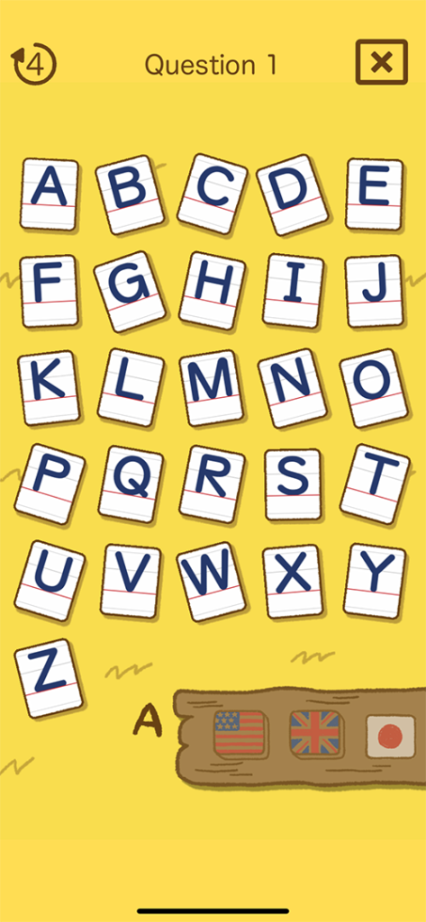アルファベットが聞こえたら、ABCカードを選ぶクイズゲーム